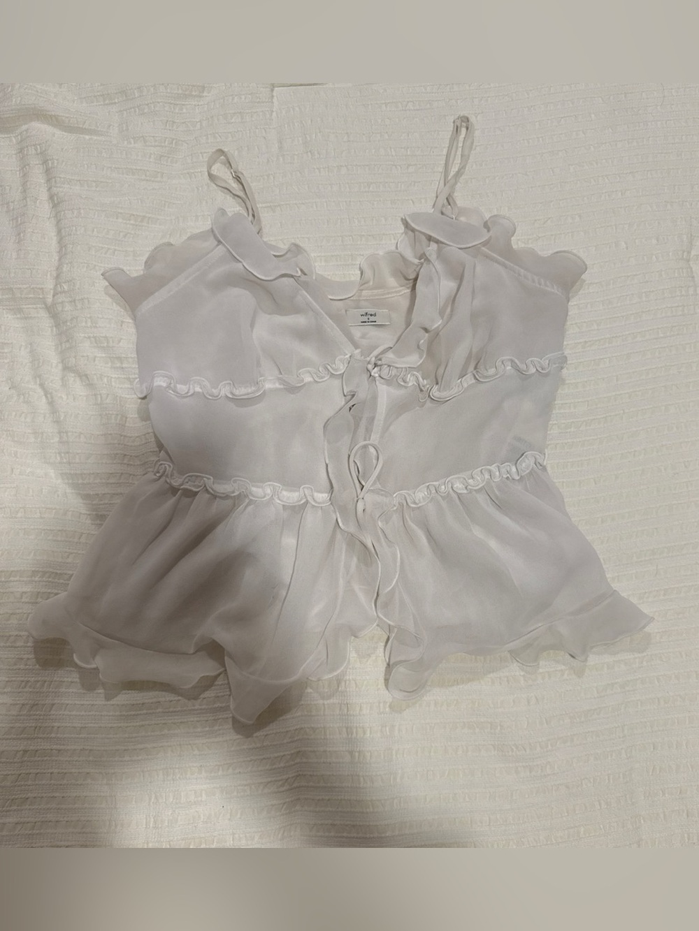 ARITZIA Sheer Ruffle tie-front Cami Top - White